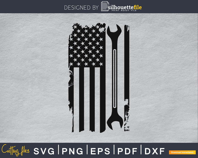 USA mechanic flag with wrench svg png digital cutting files