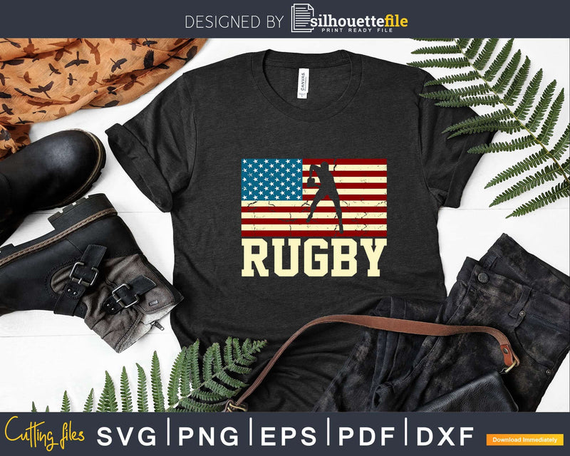 USA Rugby Vintage Flag Silhouette Svg Cut File