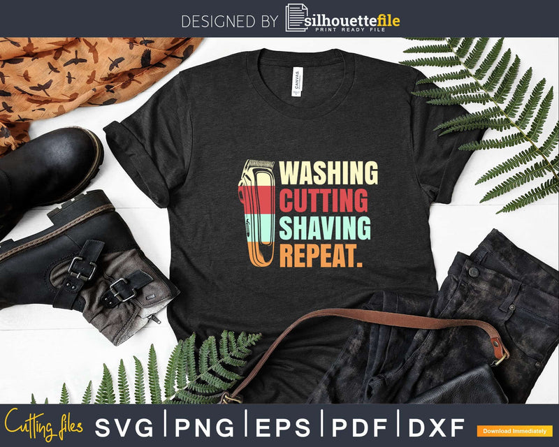 Vintage Barber Washing Cutting Shaving Repeat Svg Png