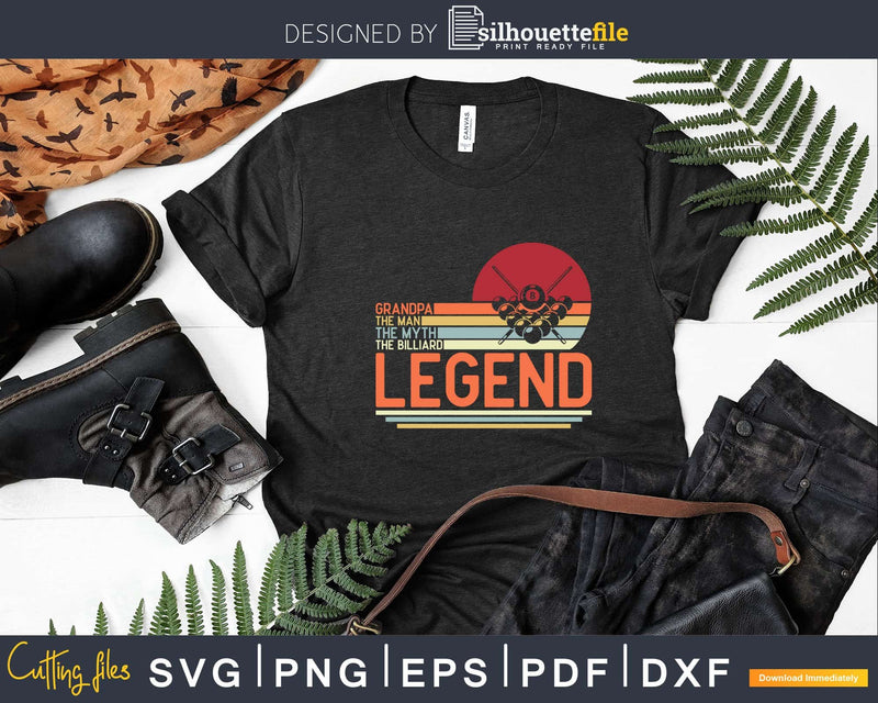Vintage Billiard Player Grandpa The Man Myth Legend Svg Cut