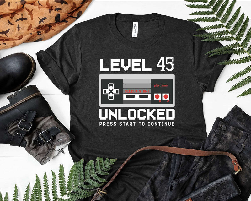 Vintage Level 45 Unlocked Shirt Funny Video Gamer Svg Png
