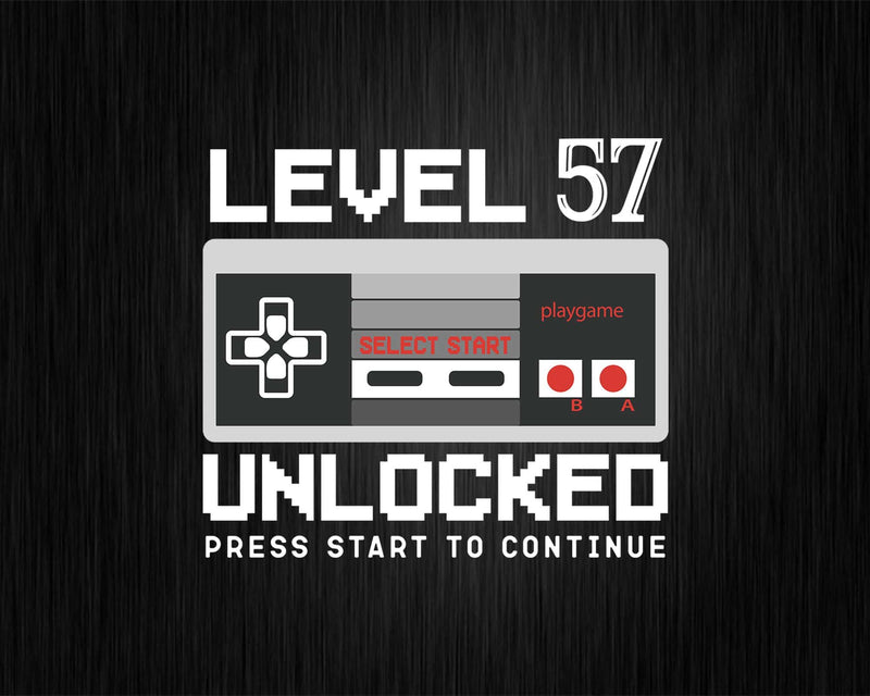 Vintage Level 57 Unlocked Shirt Funny Video Gamer Svg Png