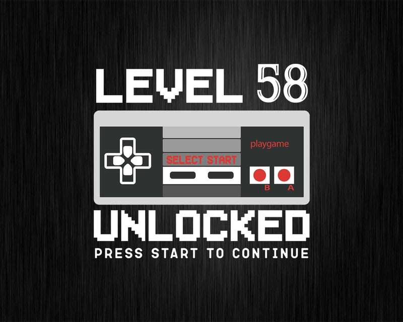 Vintage Level 58 Unlocked Shirt Funny Video Gamer Svg Png