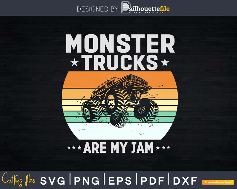 Vintage Monster Truck Are My Jam Retro Sunset Svg T-shirt