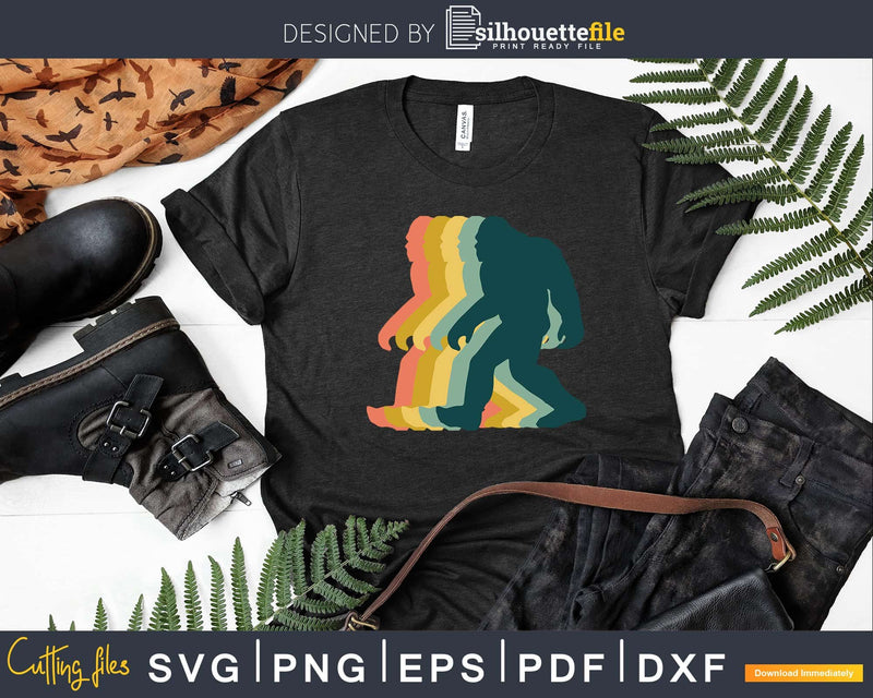 Vintage Retro 1970s Style Rainbow Bigfoot Silhouette svg
