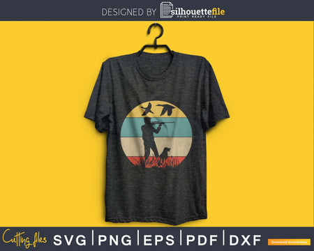Vintage retro style duck hunting Dog hunter flying svg png
