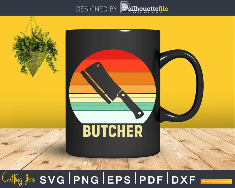 Vintage Retro Style Sunset Butcher Cleavers Svg Dxf Png Cut