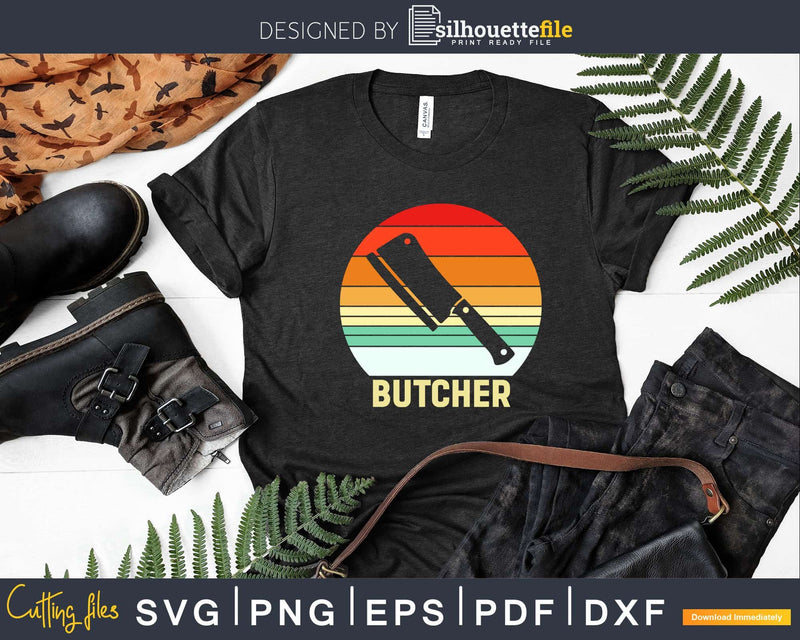 Vintage Retro Style Sunset Butcher Cleavers Svg Dxf Png Cut