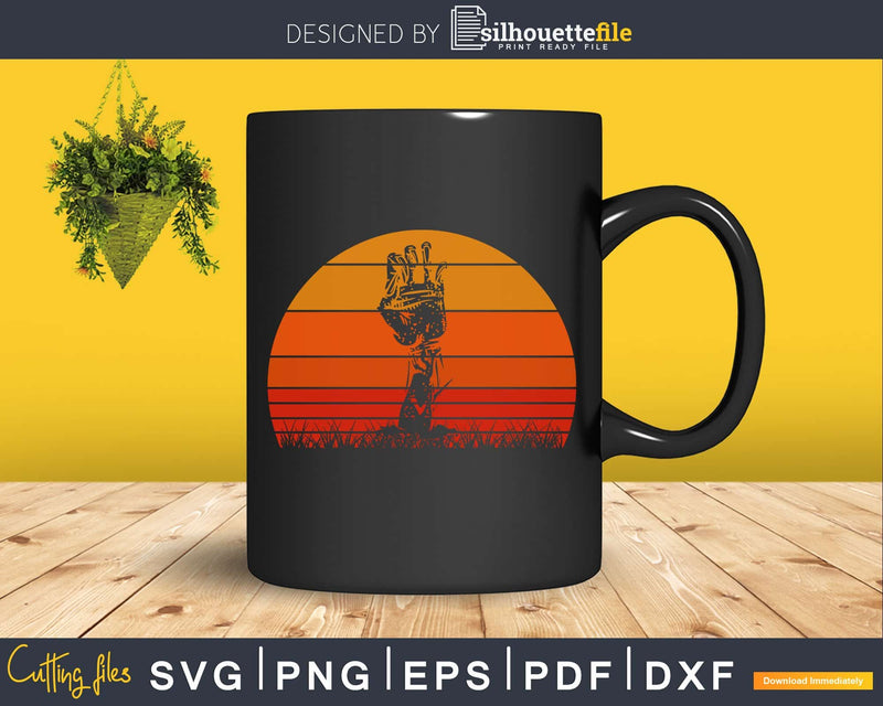 Vintage Retro Sunset Halloween Zombie Hand Scary silhouette