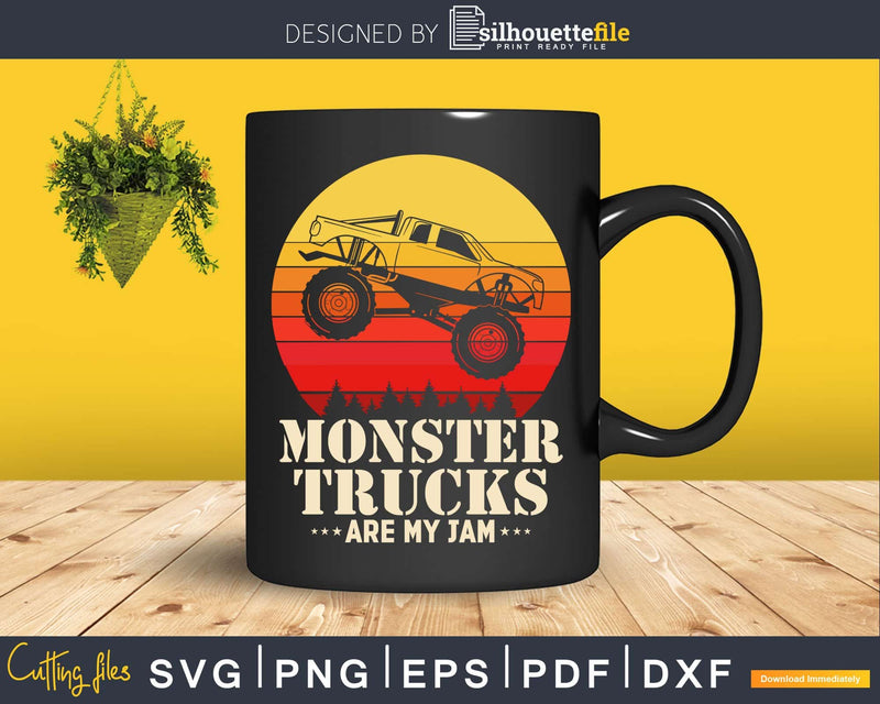 Vintage Retro Sunset Monster Truck Are My Jam Svg T-shirt
