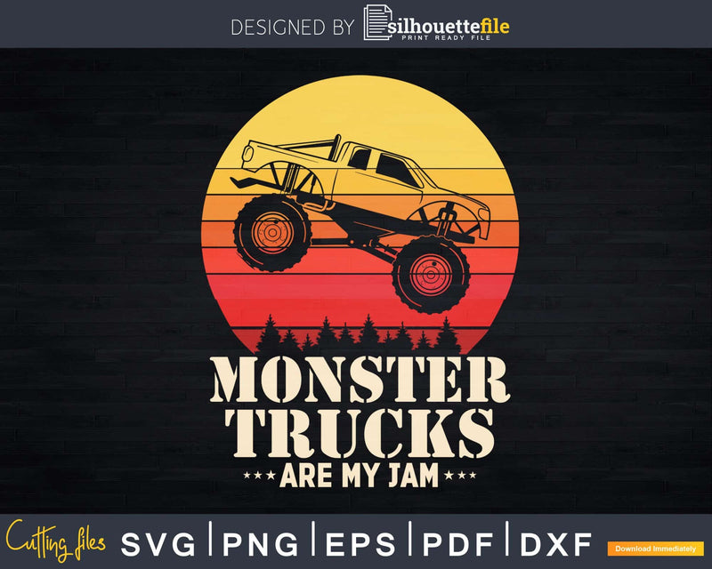 Vintage Retro Sunset Monster Truck Are My Jam Svg T-shirt