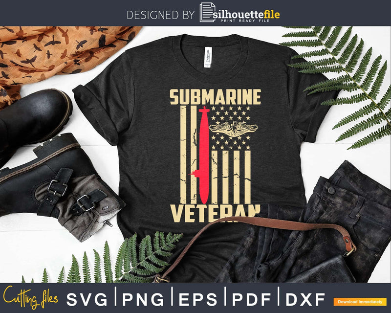Vintage Submarine Veteran American Flag Svg Cricut File