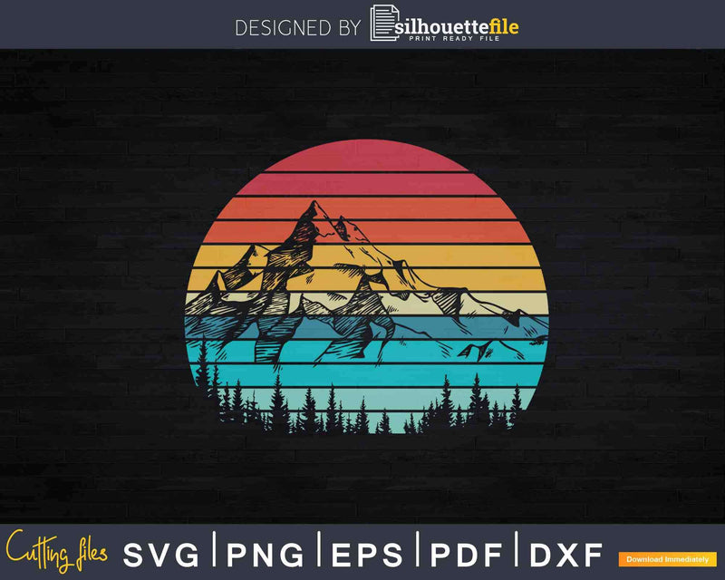 Vintage Sunset Mountains Nature Mountaineers Svg Dxf Cut