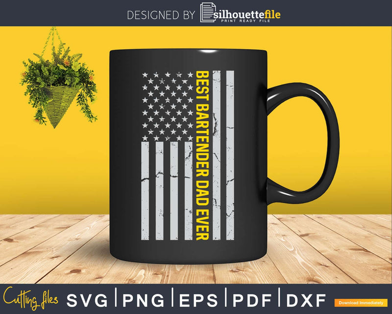 Vintage USA American Flag Best Bartender Dad Ever Png Dxf