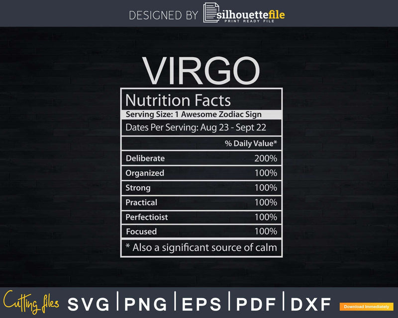Virgo Characteristics Nutritional Facts Svg Png Dxf Cricut
