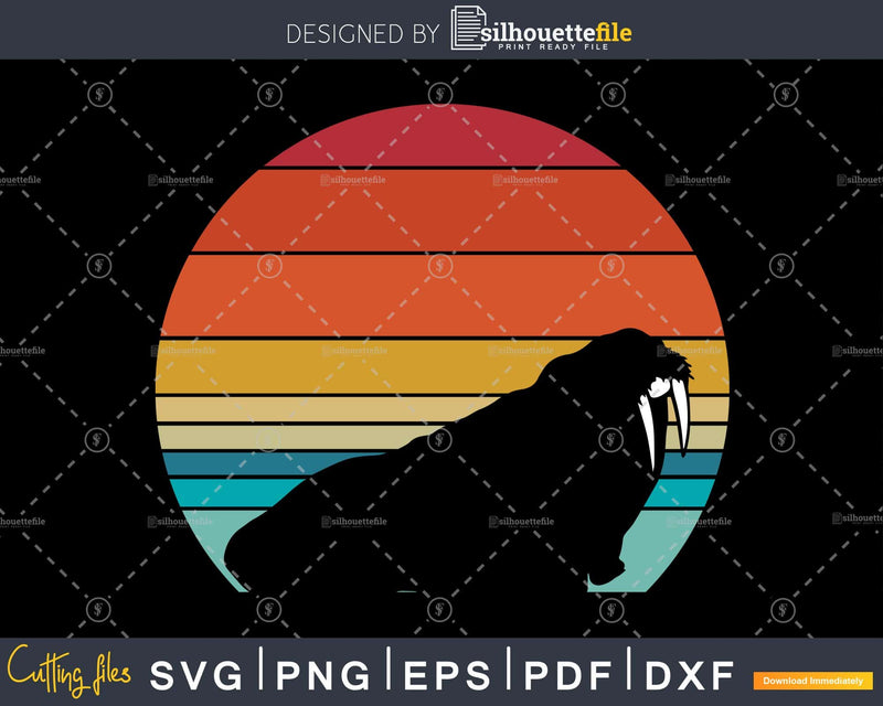 Walrus Retro Style craft cut svg png digital cutting file