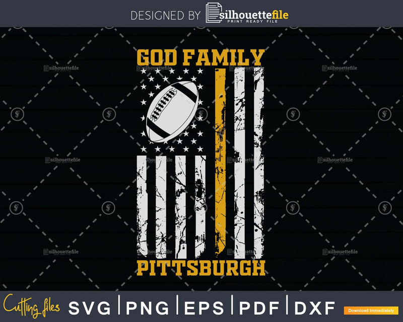 Yellow Distressed Flag God Family and Pittsburgh Football