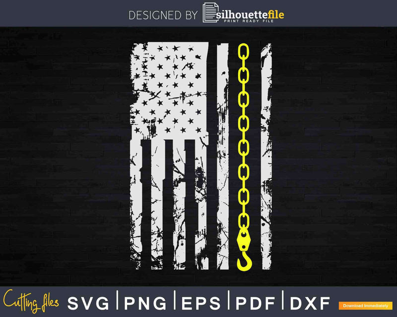 Yellow Tow Hook Chain Flag American Truck Driver Svg Dxf