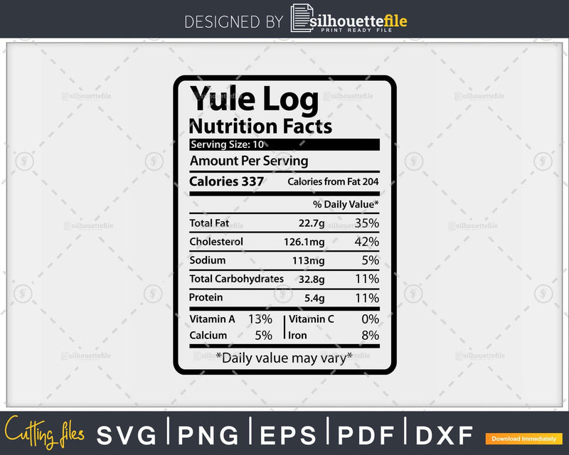 Yule Log Nutrition Facts Funny Thanksgiving Christmas Svg