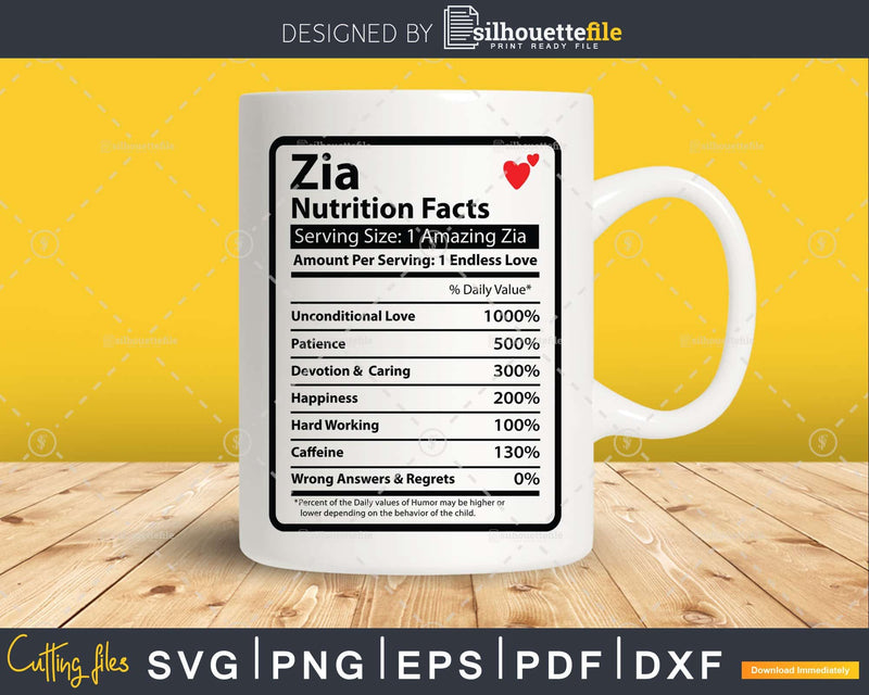 Zia Nutrition Facts Funny Mothers Day Svg Png Digital Art